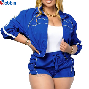 ชุดเซ็ตแฟชั่นสำหรับผู้หญิง เสื้อแจ็คเก็ตสั้น ชุดวอร์มระบายอากาศ กันลม ไซส์ใหญ่ ชุดเซ็ตขาสั้นสำหรับฤดูใบไม้ผลิและฤดูร้อน - Product Image 4