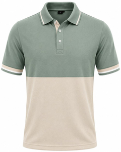 Polo pour homme à blocs de couleur, manches courtes, tricoté, coupe classique, bordure contrastante, design uni, noir et gris - Product Image 5