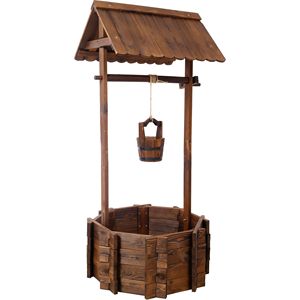Fioriera Rustica in Legno a Forma di Pozzo dei Desideri con Secchio Sospeso, Decorazione per Esterni, Casa, Patio, Giardino, Accessorio per Cesti Sospesi - Product Image 2