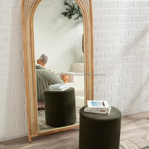 HANDMADE Rustic Wicker Arch Standing Full Length Rattan <b>Mirror</b> Vietnam <b>Vintage</b> Art Decor - Product Image 6