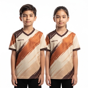 Camiseta Deportiva Sublimada Personalizada con Cuello en V para Jóvenes, Jersey Estampado Unisex para Niños y Niñas, Tops Casuales de Manga Corta, Ropa al por Mayor - Product Image 1
