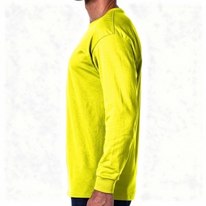 <b>Men</b> Long Sleeve T Shirt 100% Cotton Crew Neck Knitted Solid Yellow Casual Tee Regular Fit - Product Image 4