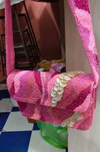Handmade Pink Glass Beads Rectangular Handbag with Shell Accents Washable <b>Party</b> Craft Embroidery Textile Daily Use <b>Bag</b> - Product Image 3