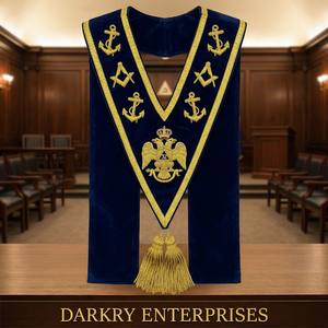 Borla masónica hecha a mano con bordado de hilo de oro y cuello en V, de tercera calidad, con águila bicéfala y ancla, de terciopelo azul, para la 32ª Masonería de Grado Superior AASR - Product Image 1