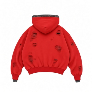 Sweat-shirts à capuche zippés pour hommes, personnalisés en gros, épais, avec imprimé graphique vintage, style streetwear oversize, en coton vieilli orné de strass - Product Image 2