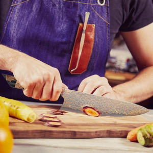 Cuchillo de chef para exteriores con diseño de cobre damasco y mango de madera premium para viajes, catering y cocinas de camping. - Product Image 2
