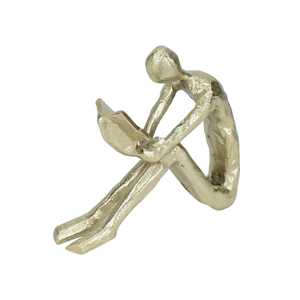 Gold Plated Figurine Reading Person Handmade Contemporary Art Sculpture Tabletop Ornament for Living Room - Product Image 1