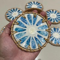 Sous-verres et dessous de plat en rotin naturel de qualité supérieure, faits à la main, écologiques, classiques, avec motif Fritillaria, résistants à la chaleur
