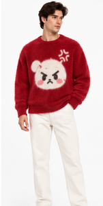 unisex <b>vintage</b> mohair <b>sweater</b> reversible fuzzy jacquard pullover oversized crewneck handknitted winter knitwear oem odm custom - Product Image 3