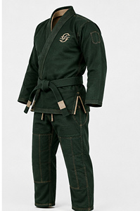 Kimono de BJJ Verde Unisex, Uniforme de Artes Marciales 100% Algodón, Duradero, Transpirable, Teñido Liso, Ajustado para Adultos, con Logotipo Frontal, 160g, OEM, Pantalones Cortos - Product Image 4