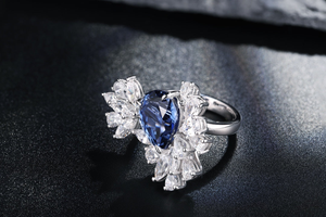 Luxury Women's Diamond Engagement <b>Ring</b> Round Brilliant Cut Pave Setting Geometric Style Rhodium Plated IGI Certified - Product Image 5