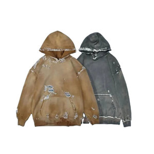Sudadera con Capucha Oversize de Algodón Verde Liso con Cremallera y Bolsillos Delanteros, Estilo Desgastado, a la Moda - Product Image 5