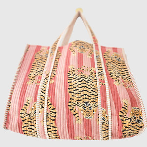 Sac fourre-tout en velours côtelé avec motif brodé tigre, design ouvert, idéal pour le shopping toutes saisons, style tendance - Product Image 4