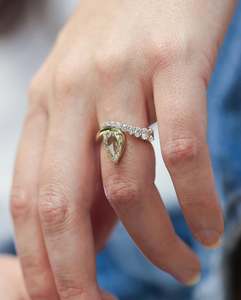 Pear Cut <b>Yellow</b> Solitaire Engagement Ring with Curved Diamond Band 14K 18K <b>Yellow</b> Gold Bridal Lab Grown Diamond Ring Wholesale - Product Image 2