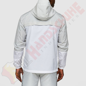 Men White <b>Grey</b> Color Block Windbreaker <b>Jacket</b> Hooded Zip Up Training Casual Streetwear Coat Outdoor <b>Jackets</b> - Product Image 2