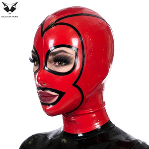 Cagoule intégrale à motifs rouge et noir, sexy, pour clubbing, festival, fête, cosplay, en cuir - Product Image 3