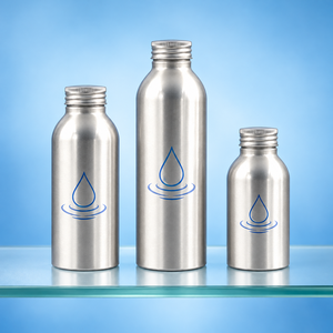Bouteille d'eau en aluminium brossé argenté 99,7 % pur avec design de marque personnalisé et fermeture ROPP - Product Image 2