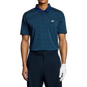 Polo de golf de marca privada con rayas azul aguamarina, de alto rendimiento, transpirable, elástico, de corte regular, informal, personalizado, tejido. - Product Image 1