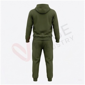 Conjunto Deportivo con Capucha para Hombre, Color Verde Oliva, Manga Larga, Cierre Frontal con Cremallera, Color Sólido, Transpirable, Corte Regular, Ropa Casual de Otoño - Product Image 2
