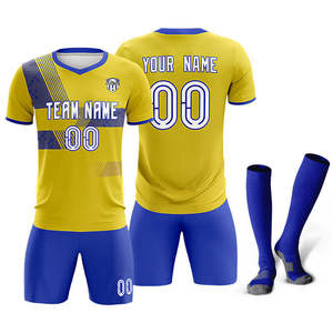 Custom Purple Yellow Soccer Jersey Set V-Neck Short Sleeve Sublimated Breathable Unisex Adult Team Apparel - Product Image 1