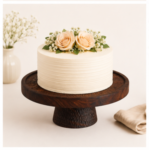Support à gâteau en bois de Sheesham massif sculpté à la main avec texture ondulée, présentoir surélevé pour desserts, idéal pour mariages, pâtisseries et décoration - Product Image 4