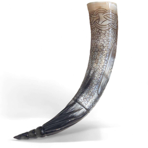 Corne à boire Viking Ox de haute qualité, artisanale, en corne de buffle naturelle, avec support, articles de boisson sculptés, World Craft Impex, lampe à sel - Product Image 2