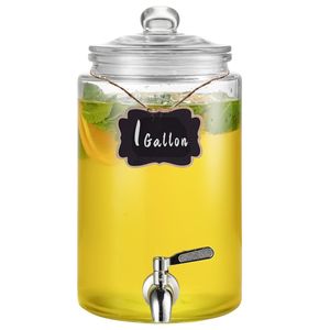 Dispensador de bebidas de acero inoxidable de 1 galón, dispensador de agua de limonada de té helado de jugo de vidrio para fiestas, espita para fiestas - Product Image 1