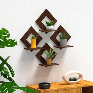 Modern Diamond Shaped Wooden <b>Floating</b> <b>Wall</b> Shelf Set Decorative <b>Wall</b> Mounted Display <b>Shelves</b> Home Decor - Product Image 4