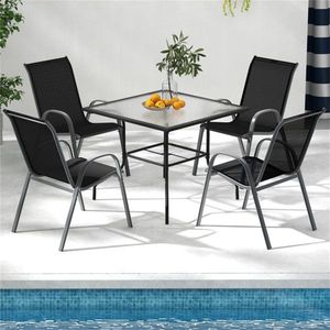 2 Pack <b>Stackable</b> Black Patio Dining <b>Chairs</b> Ergonomic Steel Frame with 330 LBS Capacity Breathable Fabric for <b>Outdoor</b> Use - Product Image 2
