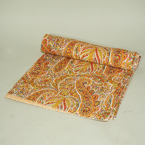 Reversible Printed Cotton Quilt Bohemian Style Kantha <b>Stitched</b> <b>Throw</b> Blanket for Home All Season Use - Product Image 3