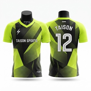 Camiseta de Fútbol para Hombre, 150 GSM, Malla de Poliéster Transpirable, Verde Neón y Negro, Panel Geométrico, Sublimación, Uniforme Personalizado para Equipo - Product Image 1