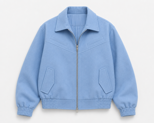 Light Blue Men's Fleece Varsity Jacket Stand Collar <b>Covered</b> <b>Button</b> Closure Breathable 100% Cotton Casual Regular Fit Winter Wear - Product Image 1