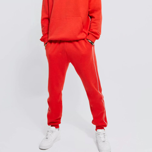 Survêtement à capuche rouge pour homme, 100% coton, coupe ample, couleur unie, poches latérales, vêtements d'automne - Product Image 3