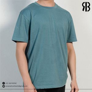 Camiseta Rubabull de Alta Calidad para Hombre, Color Verde Azulado, Manga Corta, Cuello Redondo, Corte Regular, Estilo Casual, Color Sólido, Tejido de Algodón - Product Image 6
