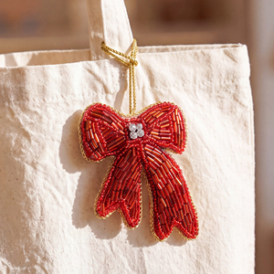 Handmade Inlay Crafted Red <b>Bow</b> Beads and Satin Indian Shelf Bag Charms for Women's Purse Girls Handbag Backpack Shoulder Bag - Product Image 2