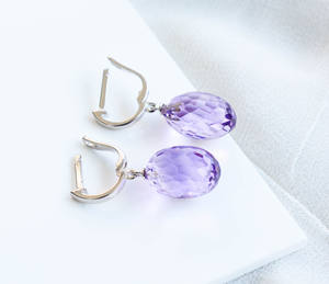 Compre pendientes de plata de ley 925 con amatista briolette, estilo premium, piedra natural, pendientes modernos para damas. - Product Image 3
