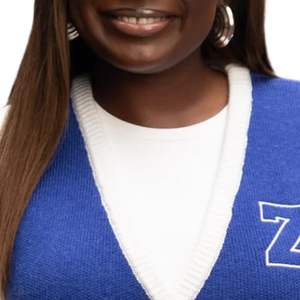 Chaleco Azul de Punto con Bordado de Letras Griegas de Zeta Phi Beta para Mujer, Estilo Casual y Preppy con Botones - Product Image 6