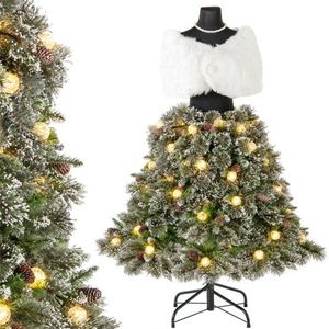 Albero di Natale Artificiale Personalizzabile in PVC Pre-Illuminato da 150 cm con Base Pieghevole e Bacche, 210 cm, Decorativo per Esterni - Product Image 2