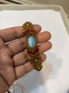 Collier ras du cou en macramé fait main, crème, avec cabochon en labradorite et perles dorées, bijoux bohèmes - Product Image 4
