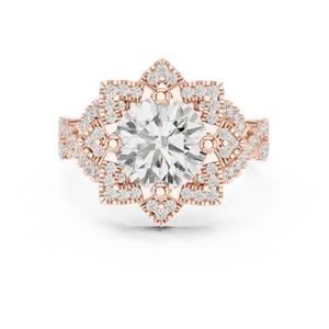 Élégance inspirée par la floraison avec un diamant rond de laboratoire de 2 carats encadré d'un halo en U distinctif et d'un sertissage en or massif - Product Image 3