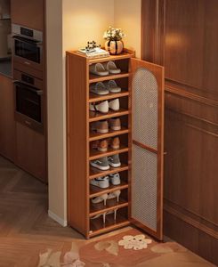 Zapatero moderno alto de madera maciza con asiento, mueble vertical para zapatos, estante de almacenamiento de gran capacidad para la entrada del hogar. - Product Image 1