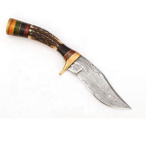 Couteau de chasse OEM en acier Damas fait main avec manche en os et bois, taille personnalisable, lame fixe, couteau de camping et de dépecage - Product Image 3