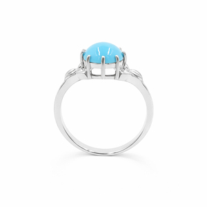 แหวนเงินแท้ 925 ชุบทองคำขาว ประดับพลอยรูปไข่สีฟ้าคราม ดีไซน์ใบไม้สลักลาย - Product Image 6