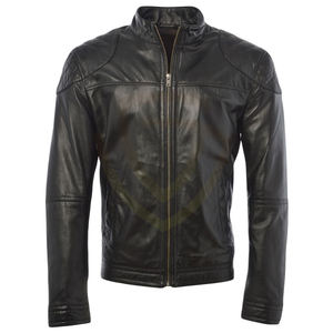 Veste en cuir de vachette de qualité supérieure pour moto, style motard vintage noir pour homme - Product Image 1