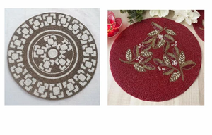 Set de table rond brodé à la main avec perles, motif floral sur fond noir, pour la décoration intérieure et la broderie au point de croix - Product Image 6