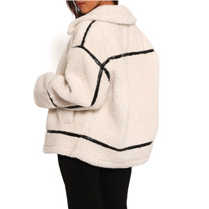Custom Logo OEM Winter Loose <b>Women</b> Fleece Jacket Soft <b>Teddy</b> Sherpa Fleece Winter Bomber Jacket - Product Image 2
