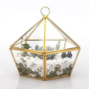 Terrarium en verre et métal pour décoration intérieure, élégant support pour plantes d'intérieur, décoration de la maison - Product Image 2