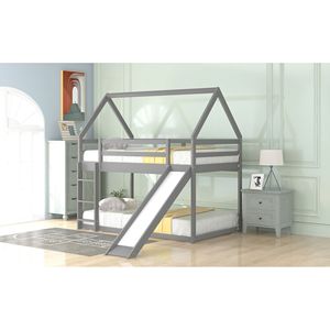 Letto a Castello Grigio per Bambini con Scivolo e Scala, Dimensione Twin - Product Image 4