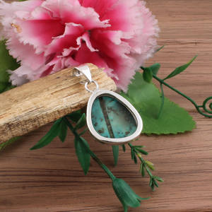 Collar de Turquesa Natural con Colgante de Plata de Ley 925 Chapado en Platino, Engaste Vintage, Diseño Simple, Piedra Azul Genuina - Product Image 3