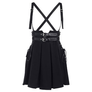 Falda gótica plisada para mujer, de cintura alta, estilo punk, al por mayor, con tiras ajustables y hebilla, falda corta - Product Image 1